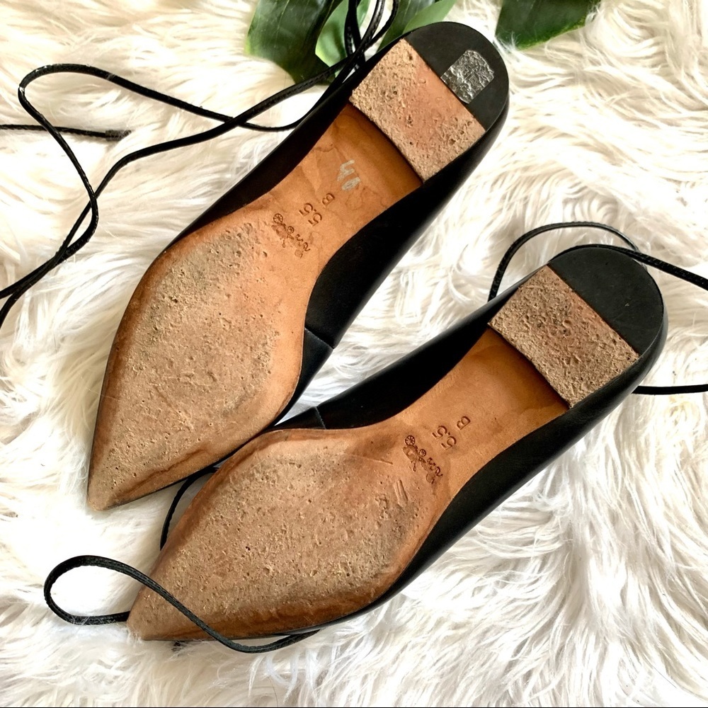 Coach Justine Black Leather Lace Up Ballerina Pointed Flats - Picture 9 of 13